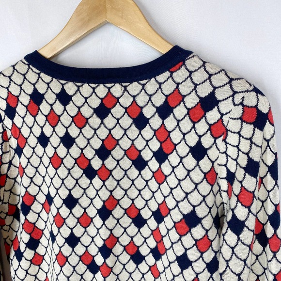 Dear Creatures Scale Cardigan Sweater White Cream Red Knit Fish Mermaid Dragon S - Picture 5 of 7